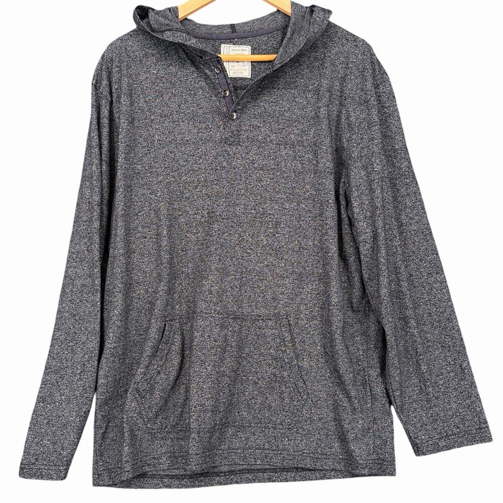 Y2K Mens Hooded Pullover Henley Shirt Gray Heather Sz XL Slim Pocket